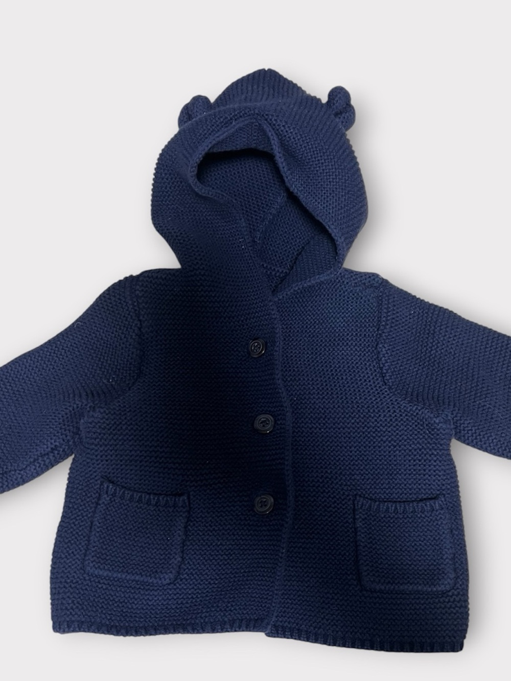Baby Gap Navy Bear Ear Hooded Knit Cardigan Sweater 3-6M